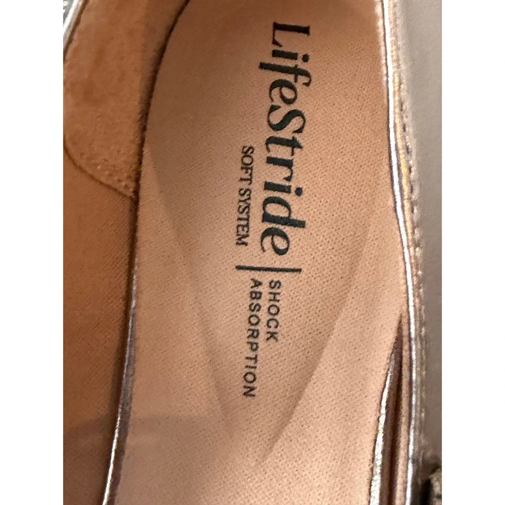 LifeStride Cameo MJ Mary Jane Flats Pewter Metallic Shoes Women's Size 8.5M‎
